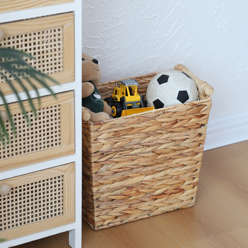 Transfronterizo de caña tejida almacenaje de tela de paja tejida cesta de ropa sucia mango de madera de almacenamiento de gran capacidad para el hogar