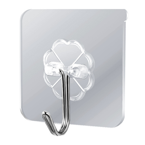 Factory direct sales transparent kitchen traceless plastic traceless waterproof hook bathroom punch-free sticky hook hook delivery