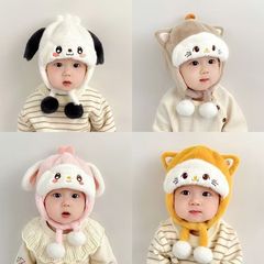 ベビー帽子秋冬耳保護雷鋒帽子男女赤ちゃん厚い保温かわいいアニメスタイルのぬいぐるみ帽子