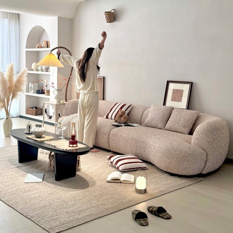 Italian Minimalist Curved Sofa Dawn Fabric Large Flat Living Room French Light Luxury Cream Style High-End Internet Celebrity Sofa Italian Minimalist Curved Sofa Dawn Fabric Large Flat Living Room French Light Luxury Cream Style High-End Internet Celebrity Sofa