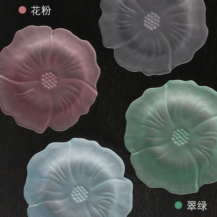 彩玻璃家用茶盘琉璃花瓣小托盘点心盘水果盘日式功夫茶道干果盘子|undefined