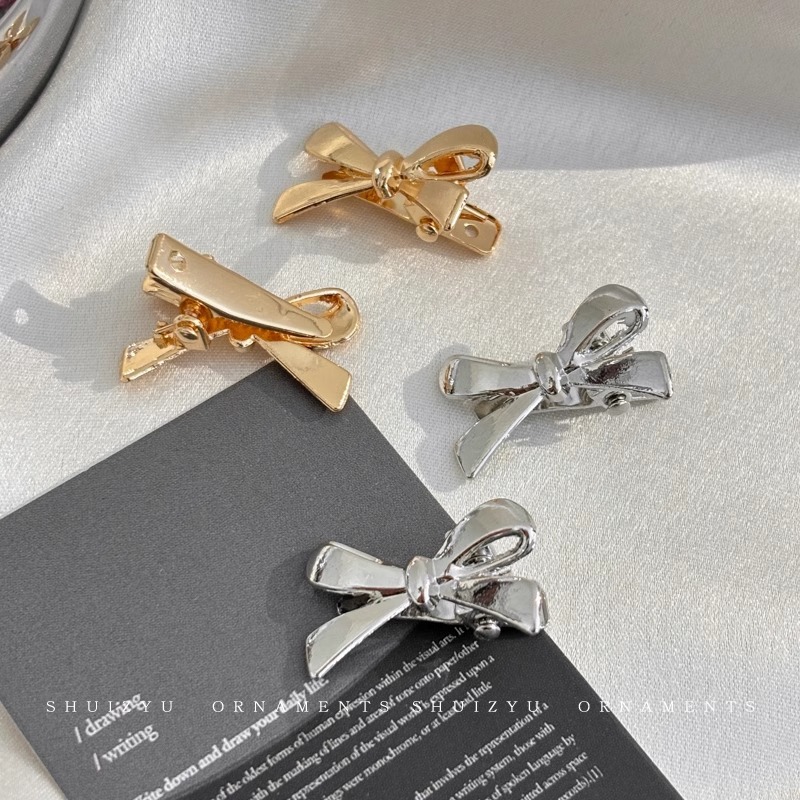Horquilla de lazo de metal plateado, flequillo lateral femenino, clip pequeño, dulce chica fresca, clip de una palabra, horquilla de cabello roto, tocado