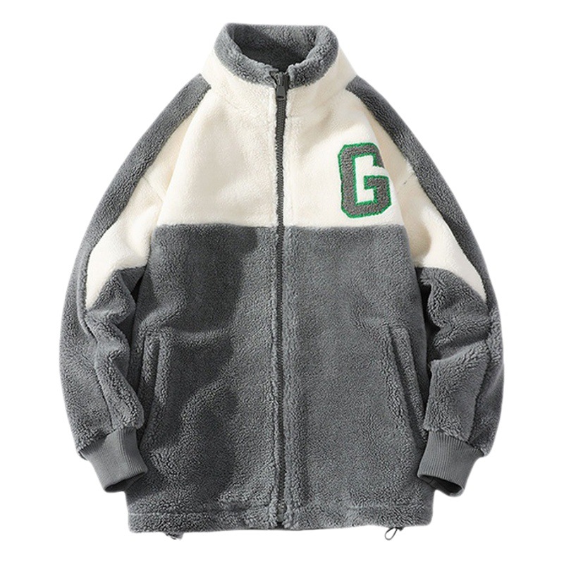 Invierno forrado de lana engrosada abrigo de algodón acolchado de lana de Cachemira contraste color soporte collar abrigo de los hombres de moda