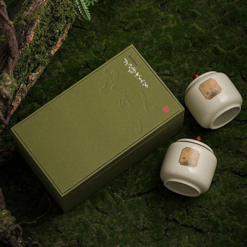现货优惠明前龙井礼盒装空盒云雾茶叶包装盒陶瓷罐绿茶小清新包装