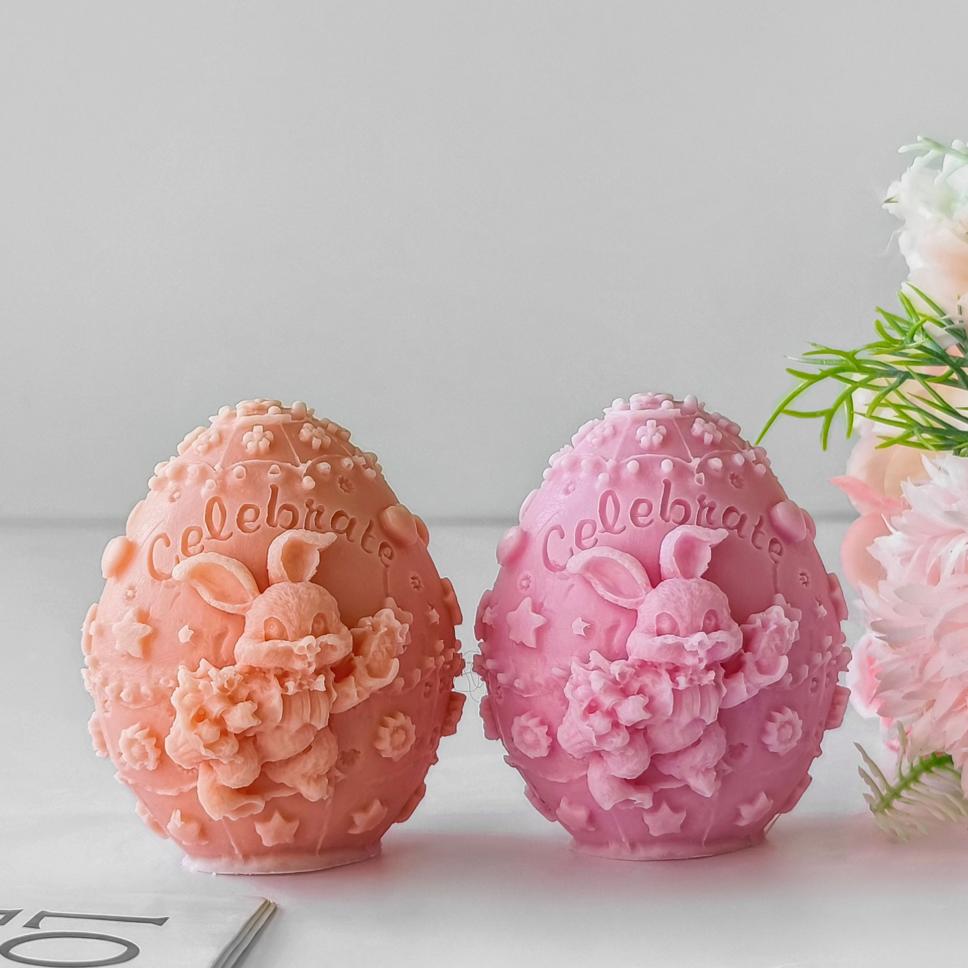 Alivio de dibujos animados orejas verticales huevo conejo vela molde DIY aromaterapia fragante piedra regalo a mano decoración yeso herramienta abrasiva