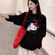 大码胖MM凯蒂猫纯棉长袖t恤女新款早秋内搭美式复古宽松打衫上衣