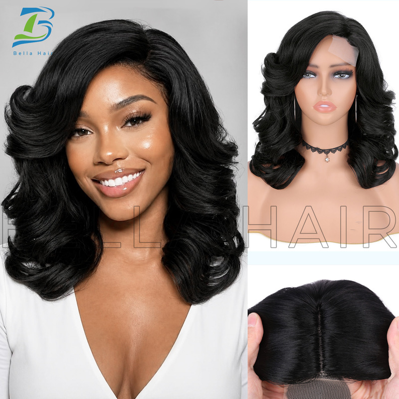 Cross-Border Trade Wig for Women, Short Wavy Hair, Lace Front, Side Parting, 16inch Bobwavy Retro Style Cross-Border Trade Wig for Women, Short Wavy Hair, Lace Front, Side Parting, 16inch Bobwavy Retro Style