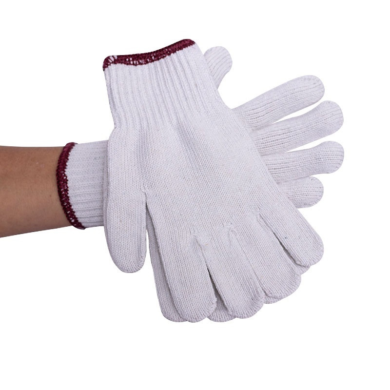 Gloves for Labor Protection, Wear-Resistant, Thickened, Made of White Cotton Yarn, Cotton Thread, Nylon, Suitable for Male Workers, with Blue Edges, Fine Yarn, Professional Protective