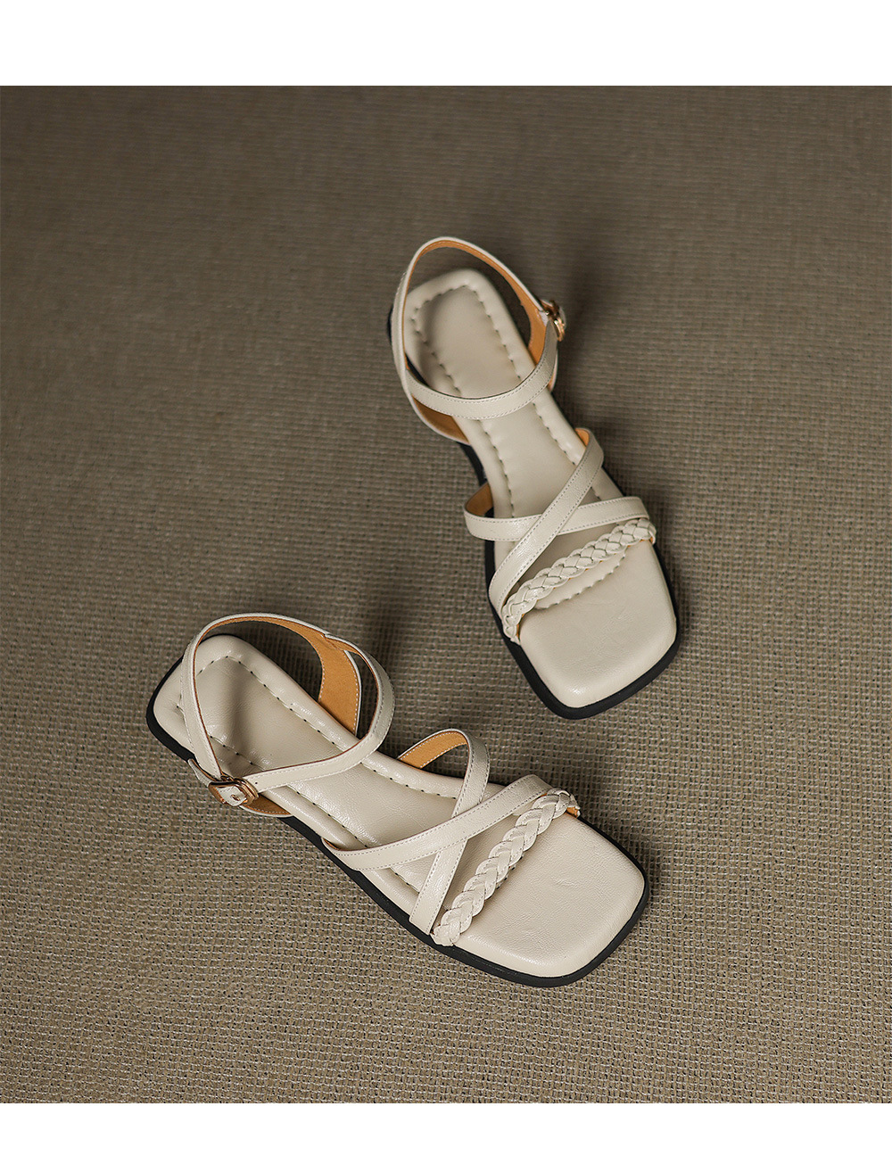 Dép sandal La Mã nữ đế bệt phong cách Pháp retro cổ tích — nâu chi tiết 17