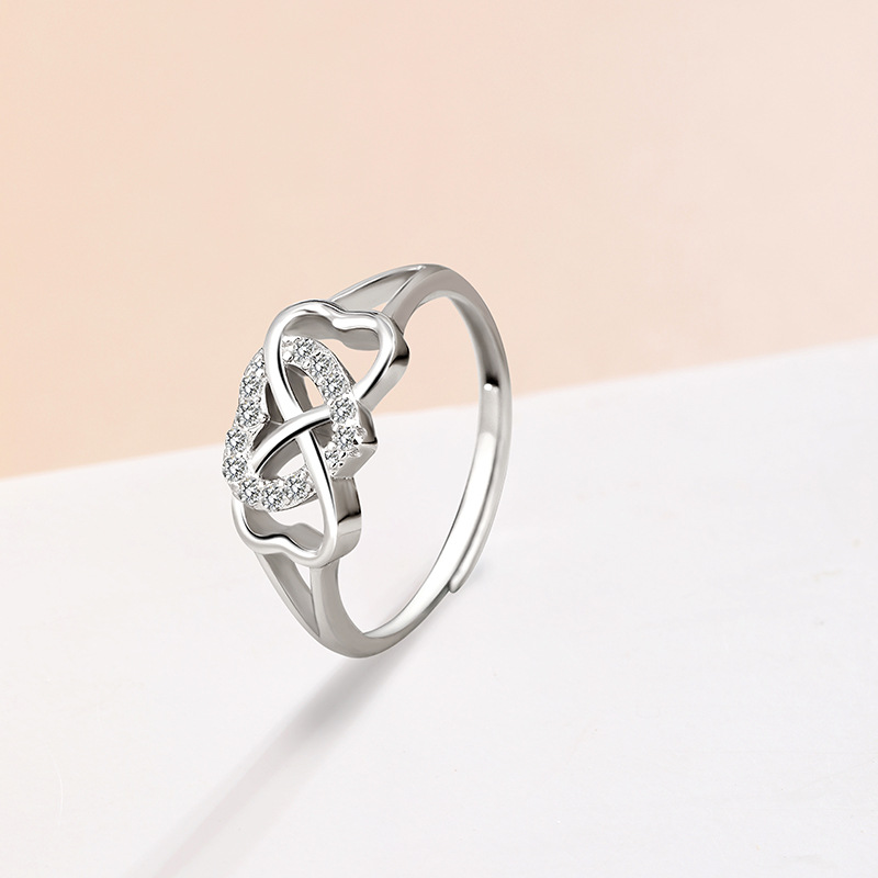 TEMU transfronterizo nuevo anillo infinito de plata esterlina 925 en forma de corazón para mujeres nichos europeos y estadounidenses de alta calidad anillo de dedo ajuste de boca viva