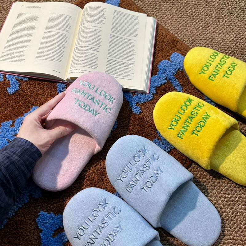 In-Stock Korean-Style Positive Energy Slippers Embroidered Couple Slippers Silent Velvet Home Cotton Slippers Korean Version Slippers In-Stock Korean-Style Positive Energy Slippers Embroidered Couple Slippers Silent Velvet Home Cotton Slippers Korean Version Slippers