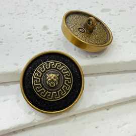 25mm双拼黑色狮子青古铜长城纹手缝金属扣