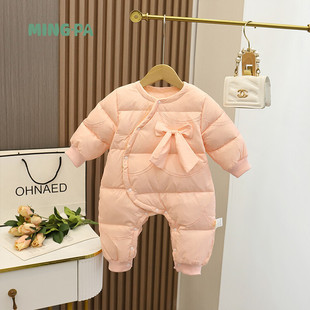 Baby winter white duck down jacket jumpsuit winter baby girl sweet princess romper lightweight romper
