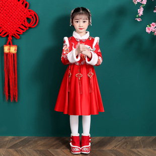 Детское демисезонное флисовое ципао, пуховик, красное платье, ханьфу, осенний сезон, китайский стиль