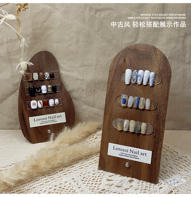 Vintage Style Nail Color Display Board Walnut Wood Display Stand for Nail Polish and Gel Color Swatches
