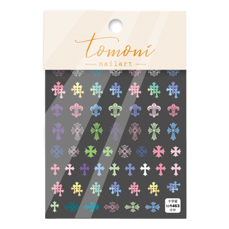 Pegatinas de uñas de celebridades en línea de ganchillo tridimensional relieve color Cruz francés estilo oscuro uñas avanzadas pegatinas de dibujos animados