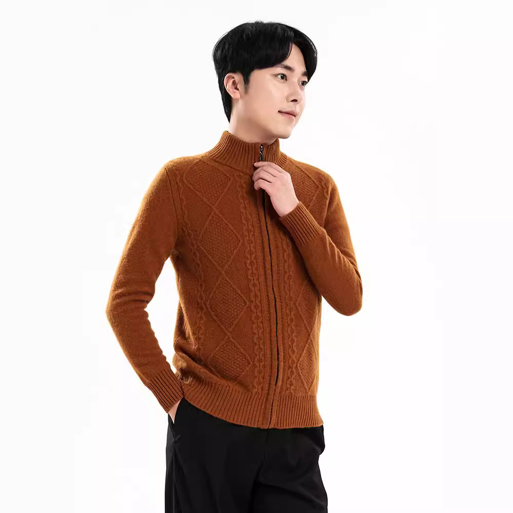 Demi-season woolen cardigan with zipper
