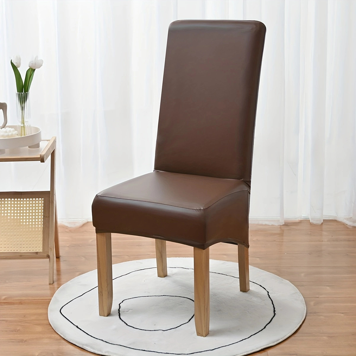 Amazon elástico transfronterizo PU impermeable cubierta de silla de respaldo alto cubierta general de color sólido grueso cubierta de silla de comedor de hotel familiar