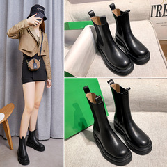 煙筒靴2023春秋新款頭層牛皮馬丁靴女切爾西高幫大碼加絨短靴子女