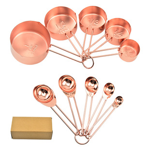 Stainless Steel rose gold measuring cup measuring spoon ten-piece set cross-border baking tools copper plated measuring cup measuring spoon 10-piece set in stock