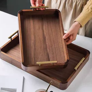 黑胡桃木质托盘长方形家用实木早餐点心零食面包咖啡杯子托盘定制