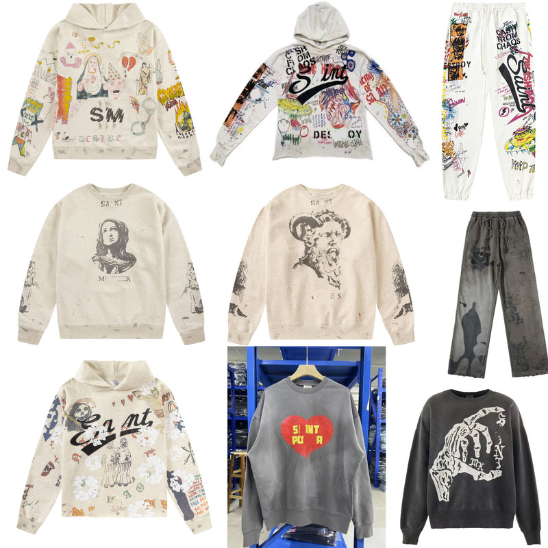European and American Trendy Graffiti Print Vintage Casual Loose Sweatshirt Unisex Fashion Brand Hoodie and Sweatpants European and American Trendy Graffiti Print Vintage Casual Loose Sweatshirt Unisex Fashion Brand Hoodie and Sweatpants