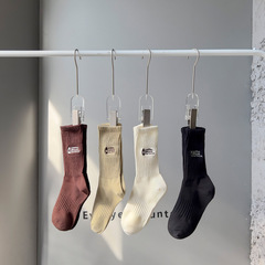 Zhuji socks ins retro workwear style camping oil lamp embroidery mid-tube socks trendy personalized letters cotton pile socks