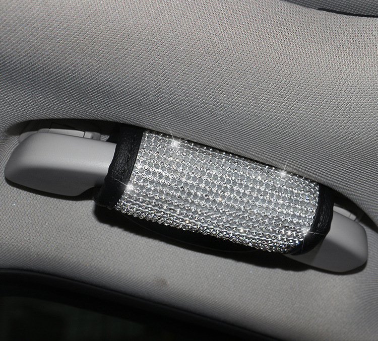 Car Interior Accessories Small Set with Rhinestones, Handbrake Cover, Gear Shift Cover, Seatbelt Shoulder Pad Decoration, Suitable for All Seasons, Summer, Women