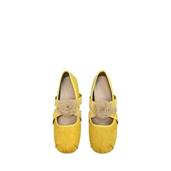 Inner Height 5CM New Chinese Style Retro Flower Cross Belt Shallow Mouth Single Shoes Suede Thick Bottom National Style Mary Jane Women's Shoes