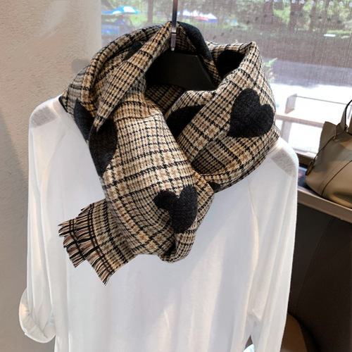 Shawl autumn Korean version versatile fashion love houndstooth plaid warm skin-friendly scarf imitation cashmere scarf women winter