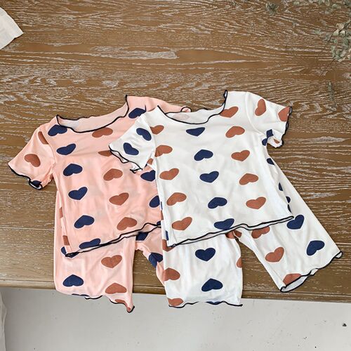 Modal infant pajamas, summer thin short-sleeved home clothes, girls' nine-point pants, baby air-conditioned clothes set