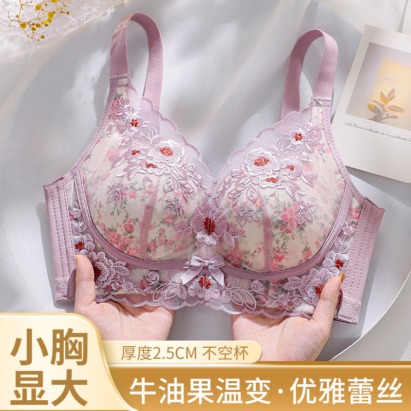 Embroidered Guangdong Shantou Lingerie for Women with Small Busts, Push-Up, Anti-Sagging, Side Breast Gathering Bra, Non-Padded Bra Embroidered Guangdong Shantou Lingerie for Women with Small Busts, Push-Up, Anti-Sagging, Side Breast Gathering Bra, Non-Padded Bra