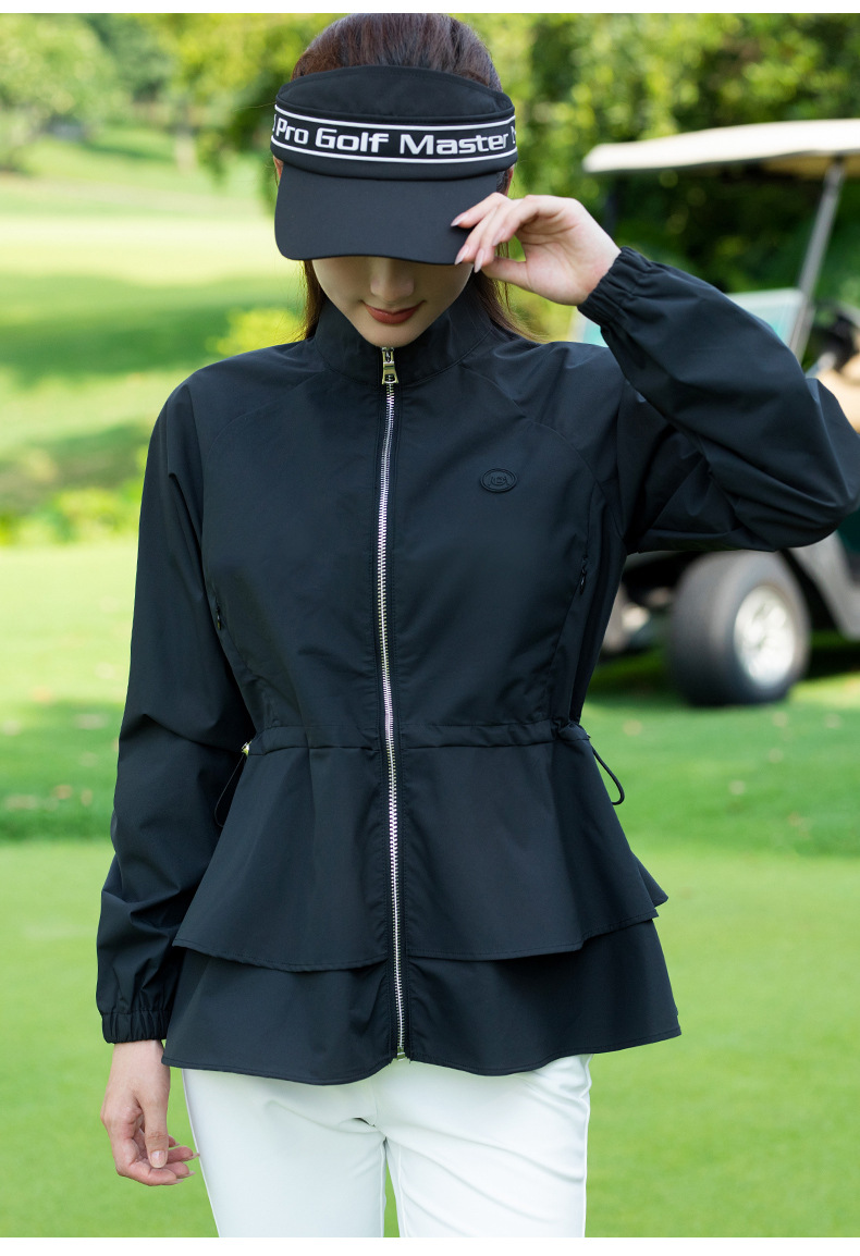 Áo khoác golf nữ cổ đứng, viền lông, dây kéo, chống gió chống thấm — Áo khoác màu xám [vải chống gió/chống thấm nước và chống văng/dây thắt lưng có thể điều chỉnh] YF844 chi tiết 13