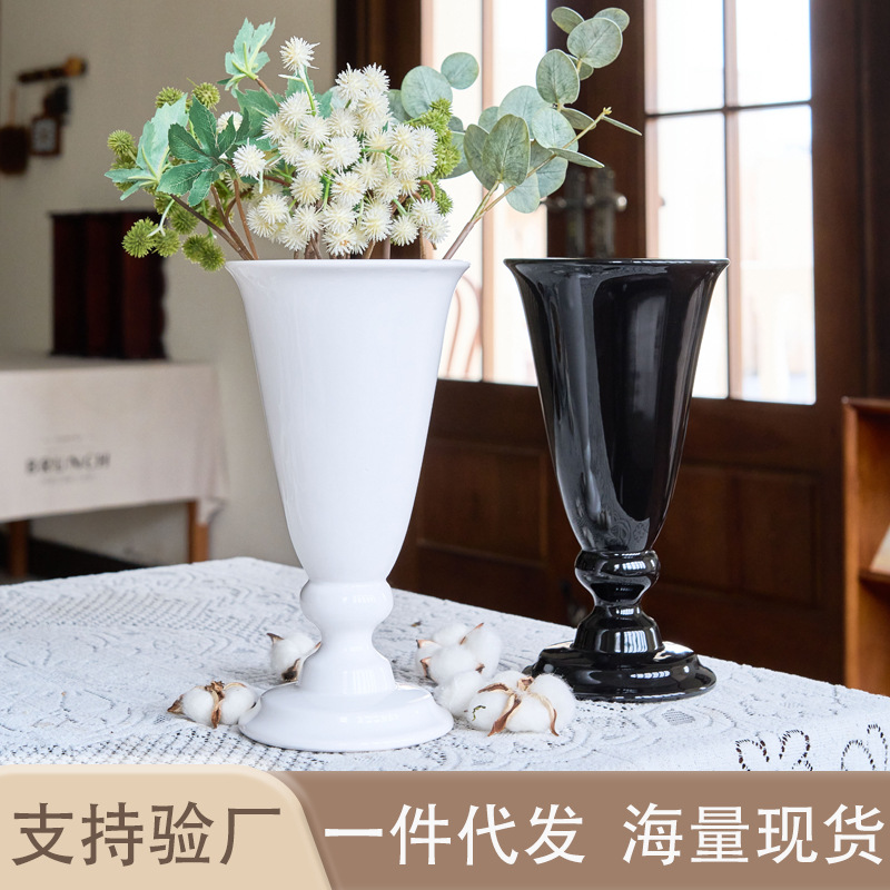 French retro ceramic vase high-grade dried flower high-leg flower arrangement living room B & B study decoration one-piece delivery