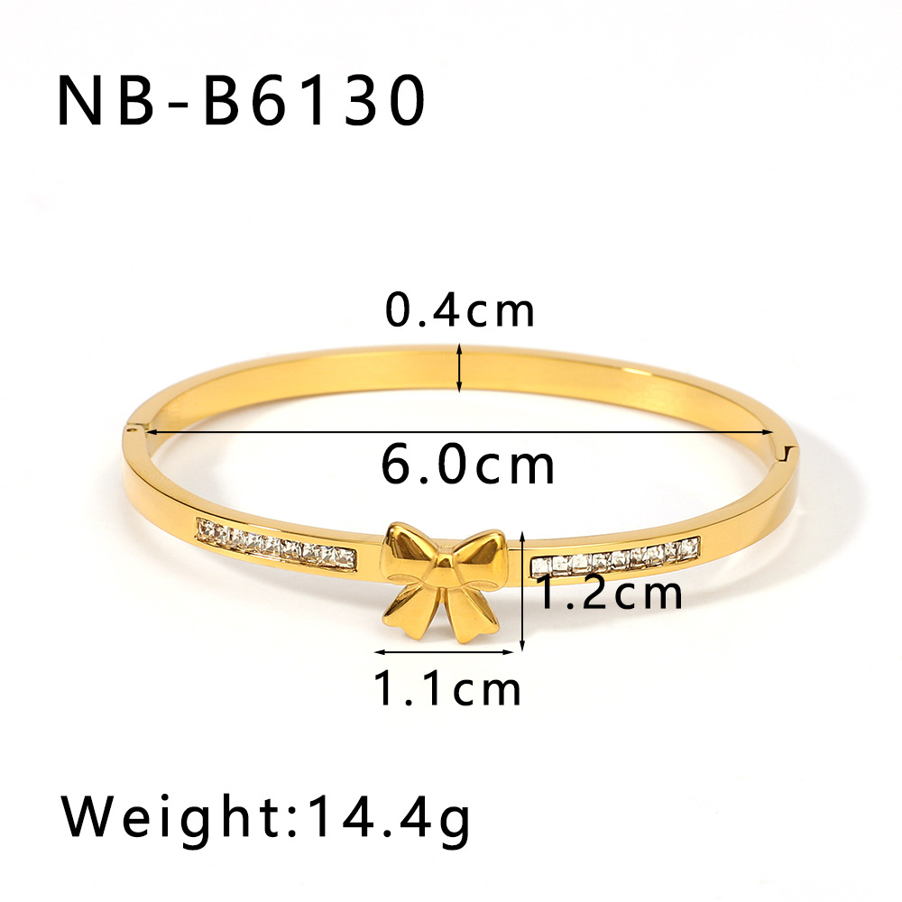1 Piece Quantity Elegant Classic Style Streetwear Heart Shape Bow Knot 304 Stainless Steel Bangle In Bulk