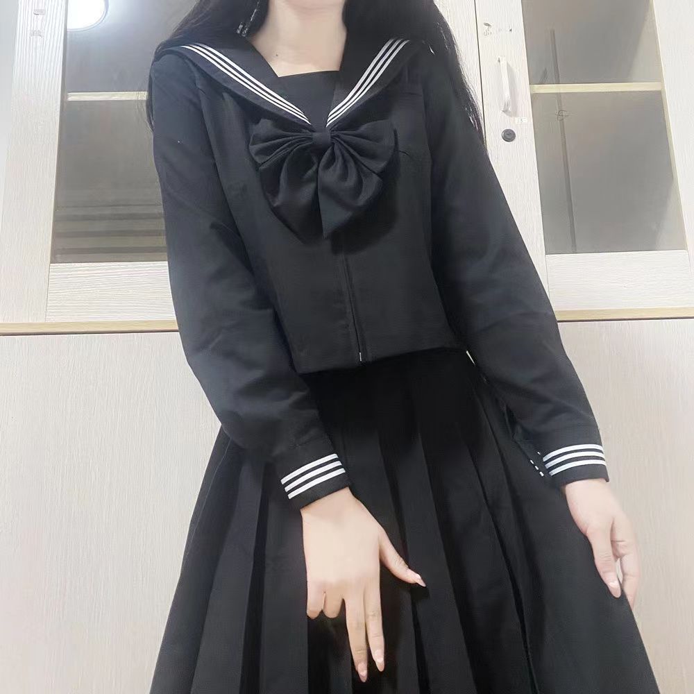 工厂代发jk制服黑三本水手服jk校供感裙正版套装日系学院风百褶裙