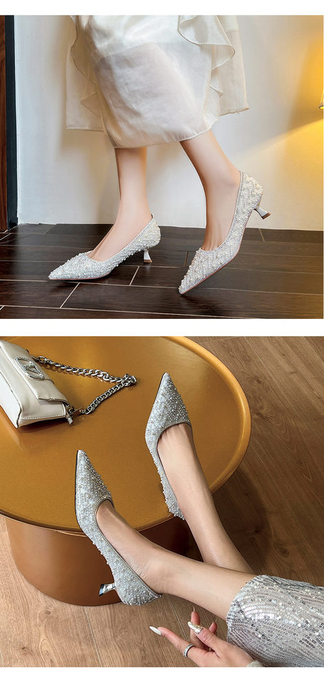 Giày cao gót mũi nhọn đính pha lê sang trọng gót 4,5–6,5 cm — Màu mơ 6.5cm, Màu sâm panh 6.5cm, Màu xám bạc 6.5cm, Màu mơ 4,5 cm chi tiết 10