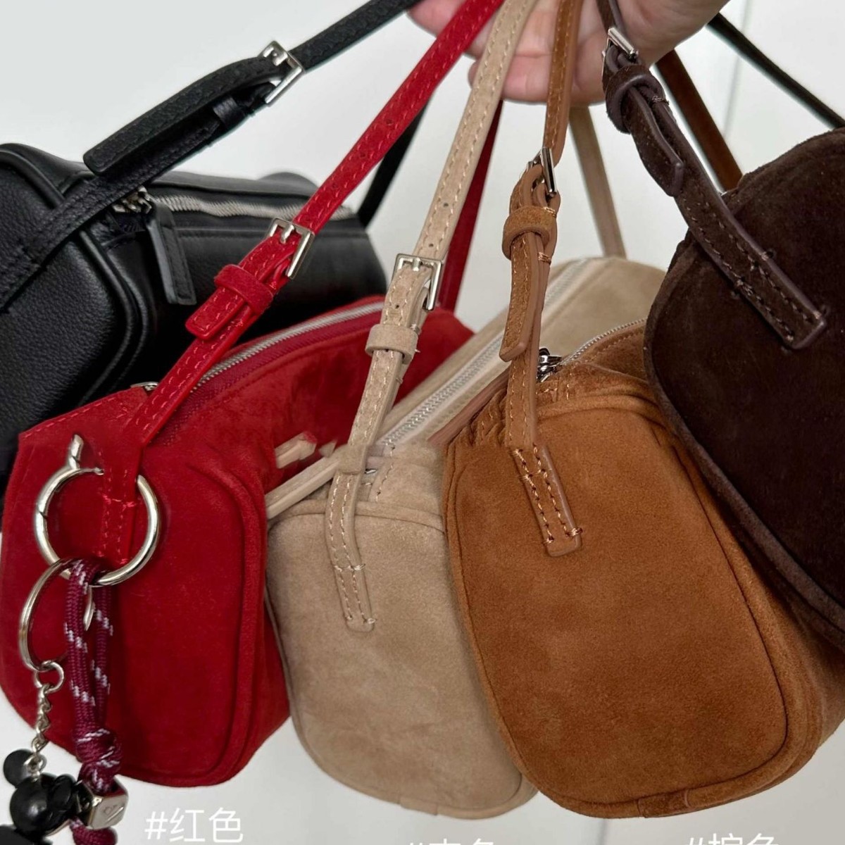 row复古90s麂皮绒笔筒包夏季跨境真皮单肩包the斜挎手提包包女 - Thumbnail 4