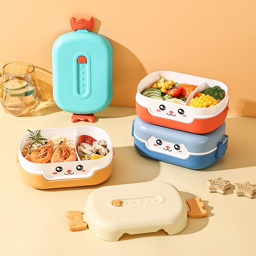 Portable food-grade PP2-compartment children's lunch box microwaveable student sealed and fresh-keeping plastic compartment lunch box
