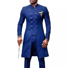 双排扣蓝西服男款蓝色外贸专供非洲两件套新郎伴郎婚礼西服套装男