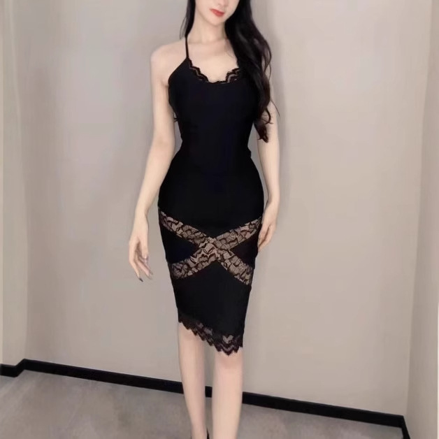 2025 New Summer Style Lace Kardashian Pure Lust Hot Girl Hip-Covering Suspender Skirt Dress for Women