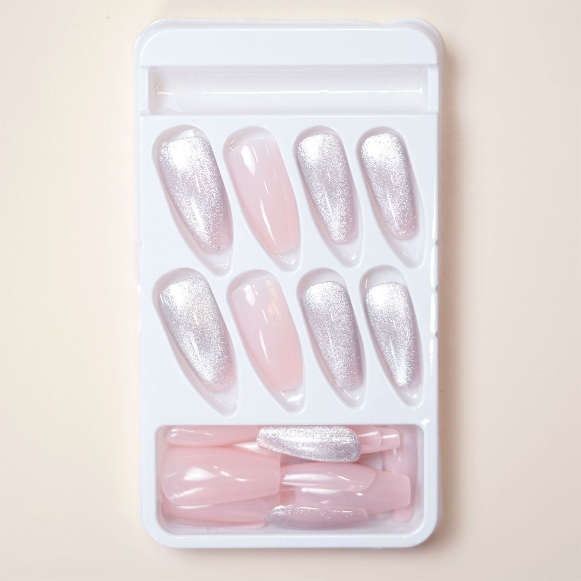 Z-466 Rosa cristal ojo de gato uñas falsas fototerapia desgaste hecho a mano uñas parche transfronterizo desgaste pieza de uñas al por mayor