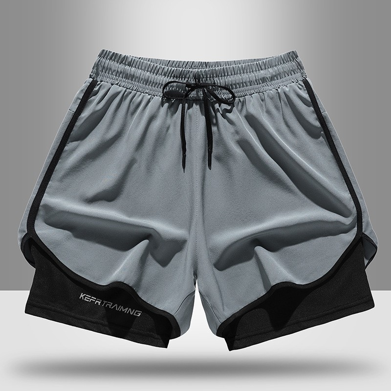 Fitness Lined American Basketball Five-Point Pants for Men and Women Quick-Drying Casual Running Training Fake Two-Piece Summer Sports Shorts