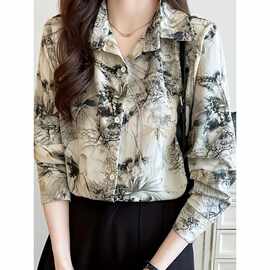 Z 12836 Ink painting chiffon shirts 水墨画碎花雪纺衫