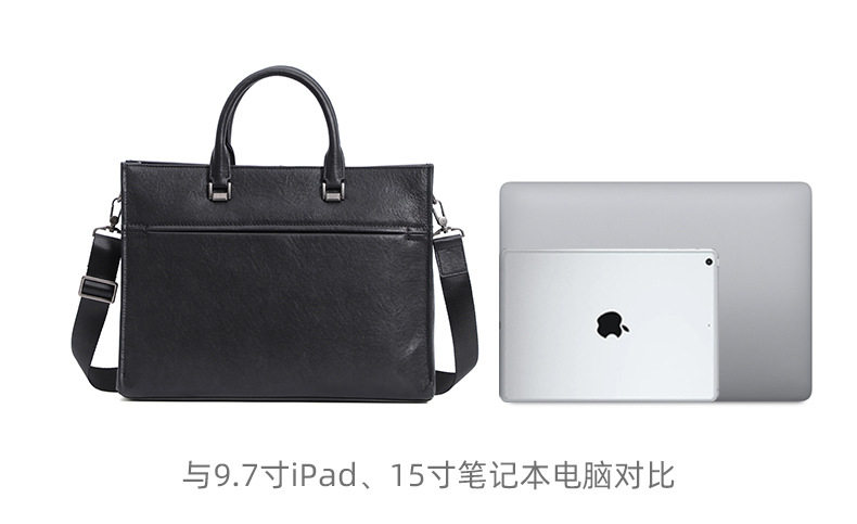 Túi xách tay công sở nam da bò lớp đầu, cặp đựng laptop 15.6 inch nhiều ngăn, 39×7×29 cm — Màu đen chi tiết 12