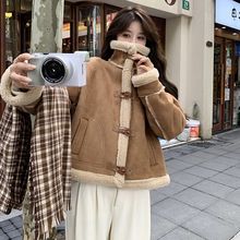 学院风机车皮毛一体羊羔毛外套女冬2024新款小个子宽松加厚鹿皮绒