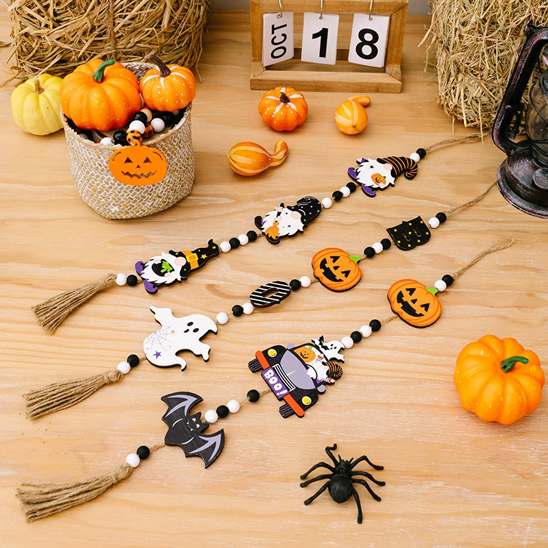 Halloween подвесная гирлянда с бусинами (Zicheng) — призрачные, тыква, летучая мышь с кисточкой, праздничное оформление дома