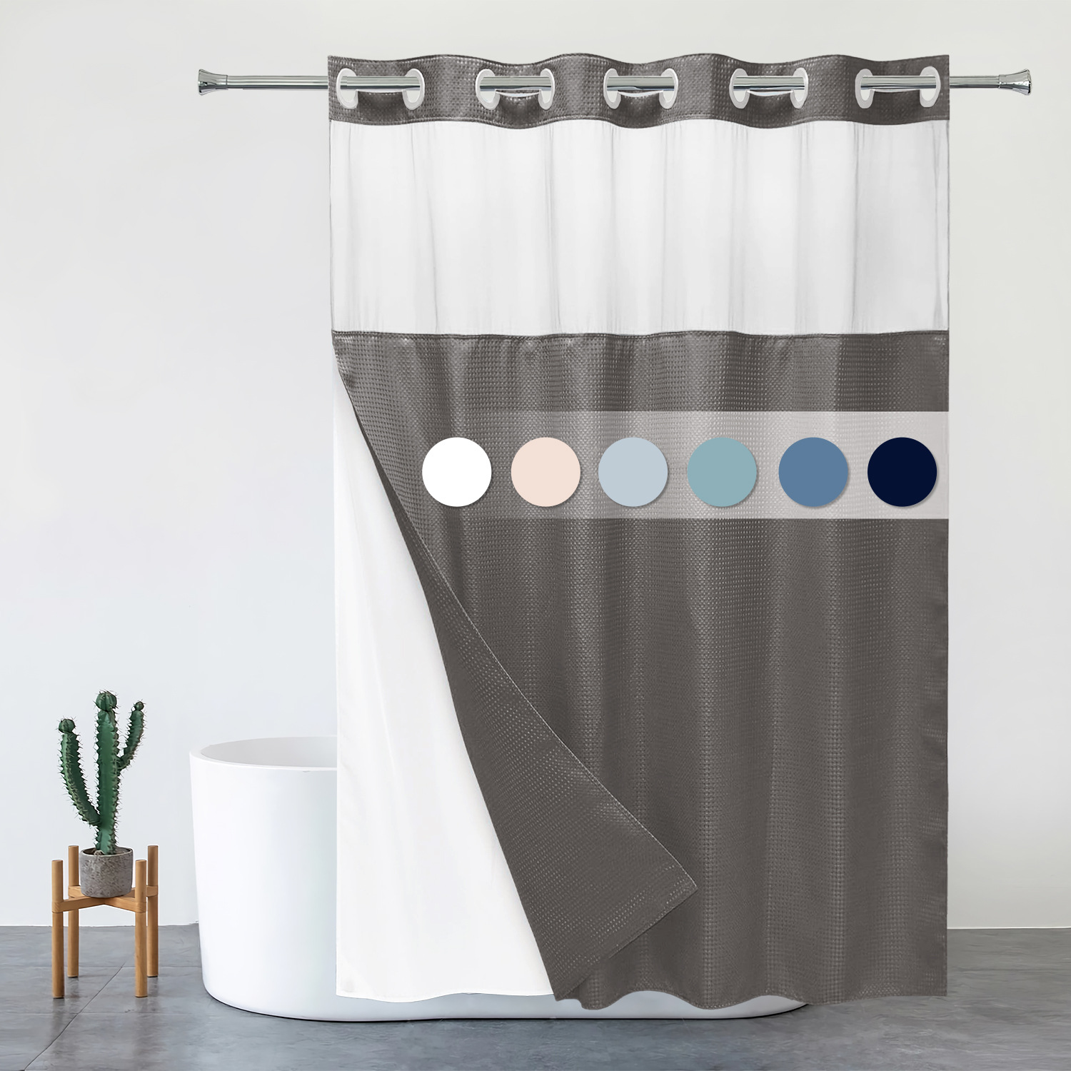 Amazon's Best-Selling Waterproof Shower Curtain Hookless Polka Dot Jacquard Multi-Color Partition Curtain Hotel Shower Curtain Double-Layer Curtain