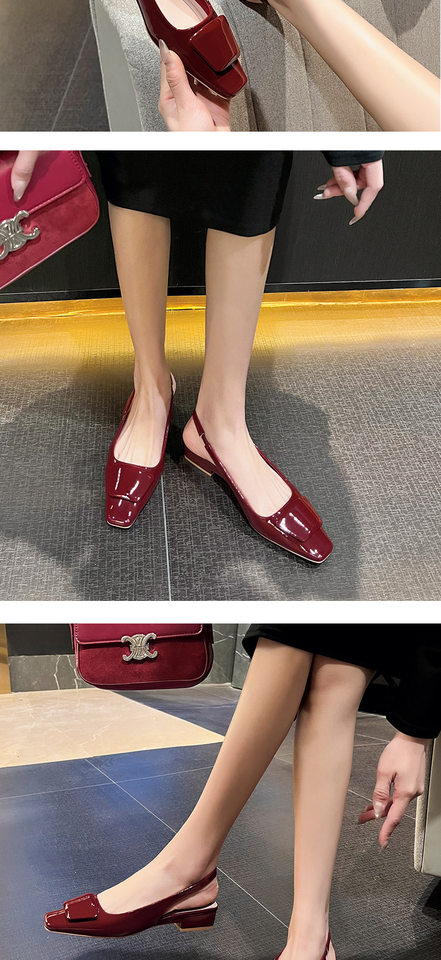 Dép sandal nữ bít mũi quai ngang khóa vuông kiểu Mary Jane gót vuông — Màu bạc, Màu mơ, Màu đen, Màu đỏ rượu chi tiết 8