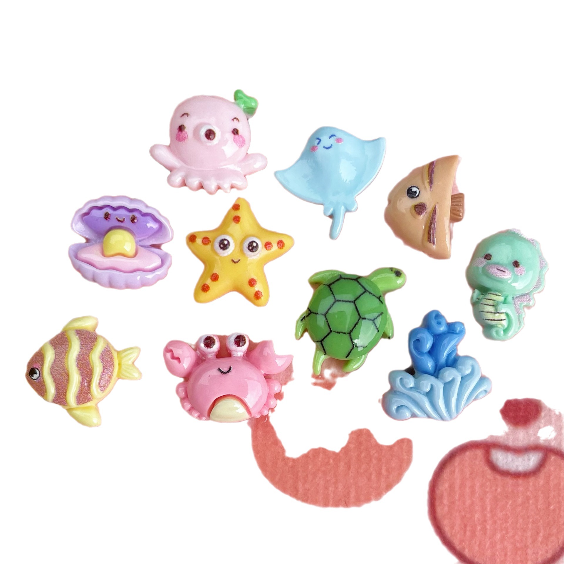 Mini tamaño pequeño serie Marina accesorios de resina cangrejo pulpo estrellas de mar accesorios para el cabello de dibujos animados parche joyería teléfono móvil Shell leche